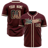 Custom Burgundy Baseball Jersey (With Cream Vintage USA Flag)