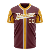 Custom Crimson Baseball Jersey (With Gold 3 Colors Arm Shapes)