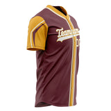 Custom Burgundy Baseball Jersey (With Gold 3 Colors Arm Shapes)