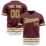 Custom Crimson Baseball Jersey (With Old Gold Double Stripe)