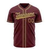 Custom Burgundy Baseball Jersey (With Old Gold Color)