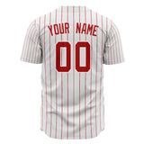 Custom White Baseball Jersey (With Red Red Pinstripe)