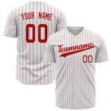 Custom White Baseball Jersey (With Red Red Pinstripe)