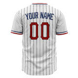 Custom White Baseball Jersey (With Red Black Pinstripe)