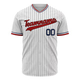 Custom White Baseball Jersey (With Red Black Pinstripe)