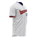 Custom White Baseball Jersey (With Red Black Pinstripe)