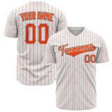 Custom White Baseball Jersey (With Orange Orange Pinstripe)