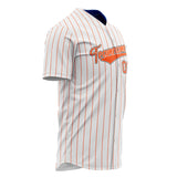 Custom White Baseball Jersey (With Orange Orange Pinstripe)