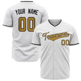 Custom White Baseball Jersey (With Old Gold Color)