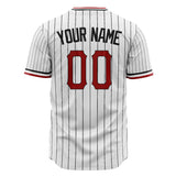 Custom White Baseball Jersey (With Red Black Pinstripe)