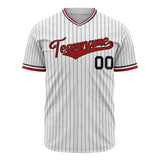 Custom White Baseball Jersey (With Red Black Pinstripe)