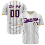 Custom White Baseball Jersey (With Purple Black Pinstripe)