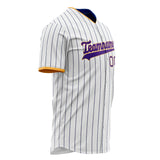 Custom White Baseball Jersey (With Purple Black Pinstripe)