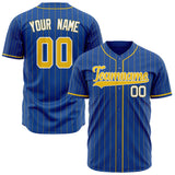 Custom Royal Baseball Jersey (With Gold Gold Pinstripe)