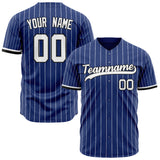 Custom Royal Baseball Jersey (With White White Pinstripe)