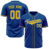 Custom Royal Baseball Jersey (With Gold Color)