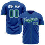 Custom Royal Baseball Jersey (With Kelly Green Color)