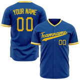 Custom Royal Baseball Jersey (With Gold Color)