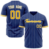 Custom Royal Baseball Jersey (With Gold White Pinstripe)