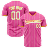 Custom Pink Baseball Jersey (With White Cream Pinstripe)