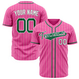 Custom Pink Baseball Jersey (With Kelly Green Cream Pinstripe)