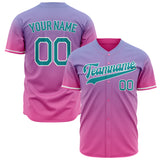 Custom Pink Baseball Jersey (With Teal Pink Blue Gradient)