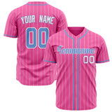 Custom Pink Baseball Jersey (With Light Blue Cream Pinstripe)