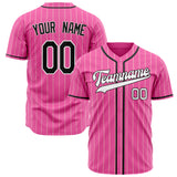 Custom Pink Baseball Jersey (With Black Cream Pinstripe)