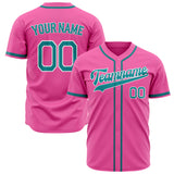 Custom Pink Baseball Jersey (With Teal Cream Pinstripe)