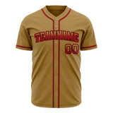 Custom Old Gold Baseball Jersey (With Red Color)