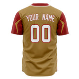 Custom Old Gold Baseball Jersey (With Red 3 Colors Arm Shapes)