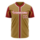 Custom Old Gold Baseball Jersey (With Red 3 Colors Arm Shapes)