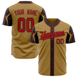 Custom Old Gold Baseball Jersey (With Black 3 Colors Arm Shapes)