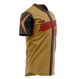 Custom Old Gold Baseball Jersey (With Black 3 Colors Arm Shapes)