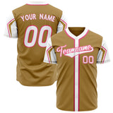 Custom Old Gold Baseball Jersey (With White 3 Colors Arm Shapes)