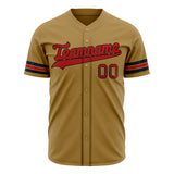 Custom Old Gold Baseball Jersey (With Red Color)