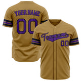 Custom Old Gold Baseball Jersey (With Purple Color)