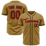 Custom Old Gold Baseball Jersey (With Red Color)