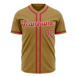 Custom Old Gold Baseball Jersey (With Red Color)