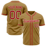 Custom Old Gold Baseball Jersey (With Red Color)