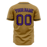 Custom Old Gold Baseball Jersey (With Purple Color)