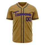 Custom Old Gold Baseball Jersey (With Purple Color)