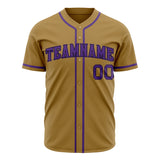 Custom Old Gold Baseball Jersey (With Purple Color)