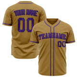 Custom Old Gold Baseball Jersey (With Purple Color)