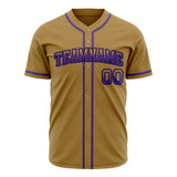 Custom Old Gold Baseball Jersey (With Purple Color)