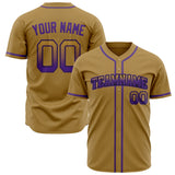 Custom Old Gold Baseball Jersey (With Purple Color)