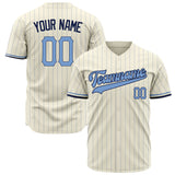 Custom Cream Baseball Jersey (With Light Blue Navy Pinstripe)