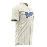 Custom Cream Baseball Jersey (With Light Blue Navy Pinstripe)