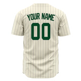 Custom Cream Baseball Jersey (With Green Gray Pinstripe)