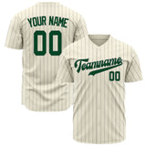 Custom Cream Baseball Jersey (With Green Gray Pinstripe)